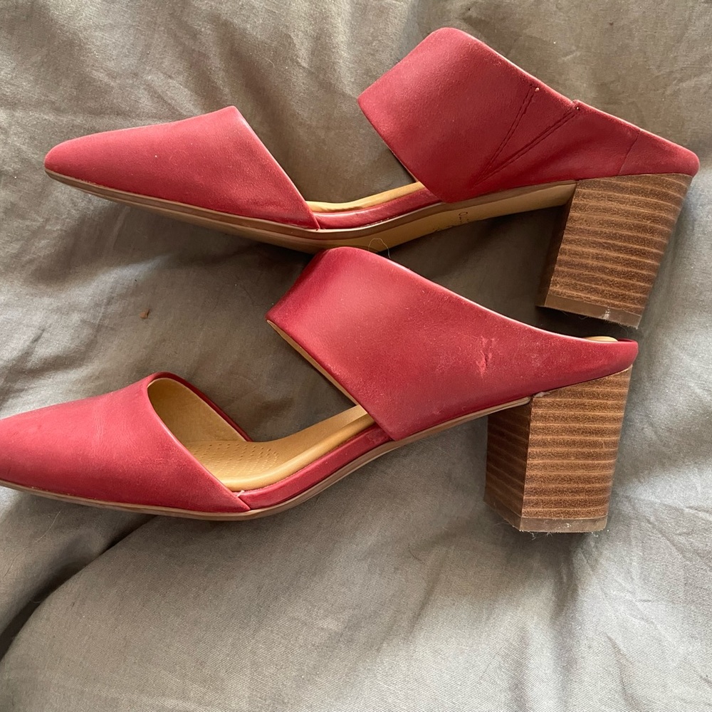 Corso Como Red Leather Block Heel Rooney Mule Slip On Women's Size 8